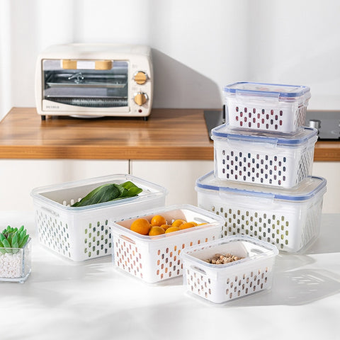 Refrigerator Storage Box Fridge Organizer Fresh Vegetable Fruit Boxes Drain Basket Storage Containers Pantry Kitchen Organizer