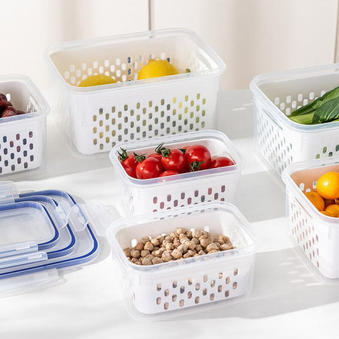 Refrigerator Storage Box Fridge Organizer Fresh Vegetable Fruit Boxes Drain Basket Storage Containers Pantry Kitchen Organizer