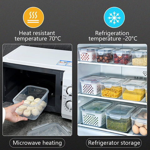 Refrigerator Storage Box Fridge Organizer Fresh Vegetable Fruit Boxes Drain Basket Storage Containers Pantry Kitchen Organizer