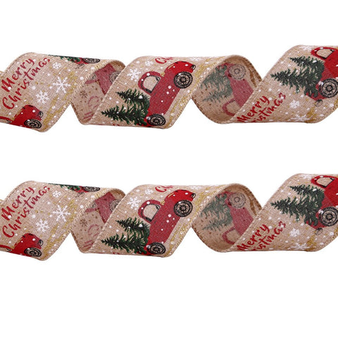 Ribbon Imitation Hemp Ribbon Wire Wire Edge Linen Ribbon Christmas Decoration Red and Green Snowflake Plaid Ribbon 2 M/Roll