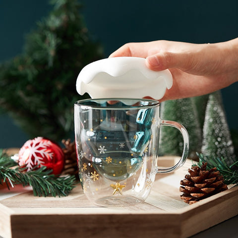 2022 Creative Christmas Coffee Milk Mug Christmas Tree Star Cup Anti-Scalding Double Walls Glass Cup Children's Christmas Gifts