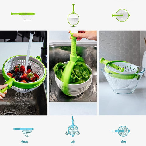 Salad Spinner Vegetable Drain Basket Scratch Resistant Spinning Colander with Collapsible Handle Fruit Vegetable Washing Basket