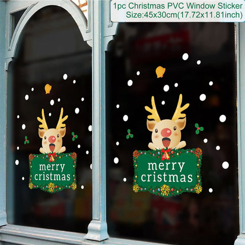 Santa Claus Elk Christmas Ornaments Window Stickers Merry Christmas Home Decoration New Year 2022 Sticker Xmas Decor Navidad