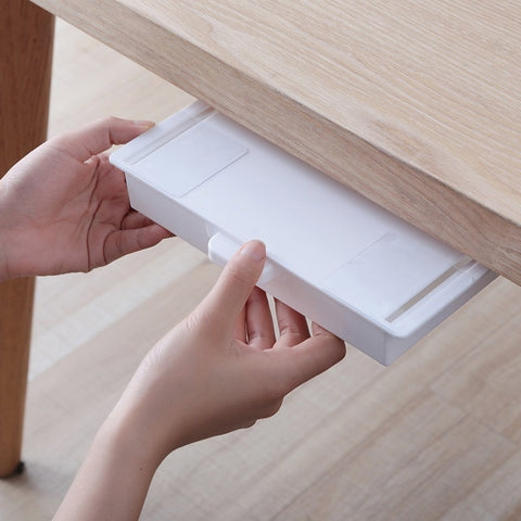 Self-Adhesive Under Desk Drawer Hidden Storage Box Makeup Organizer Self Stick School Stationery Case Pencil Tray Pen Holder