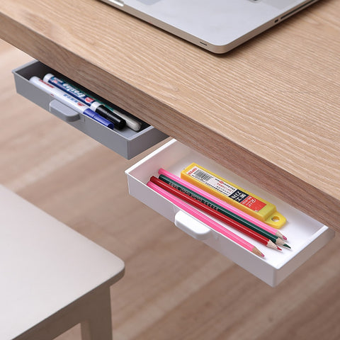 Self-Adhesive Under Desk Drawer Hidden Storage Box Makeup Organizer Self Stick School Stationery Case Pencil Tray Pen Holder
