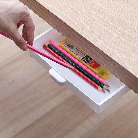 Self-Adhesive Under Desk Drawer Hidden Storage Box Makeup Organizer Self Stick School Stationery Case Pencil Tray Pen Holder