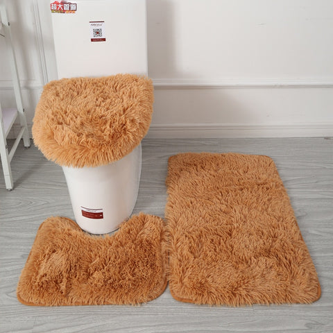 Set of 3 Bathroom Bath Mat Set Bathroom Rug Shower Carpets Set Toilet Soft Non Slip 2PCS Bath Mat  Toilet Lid Cover Floor Mats