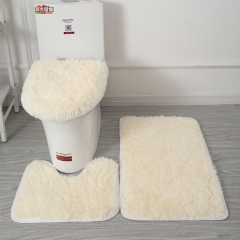 Set of 3 Bathroom Bath Mat Set Bathroom Rug Shower Carpets Set Toilet Soft Non Slip 2PCS Bath Mat  Toilet Lid Cover Floor Mats