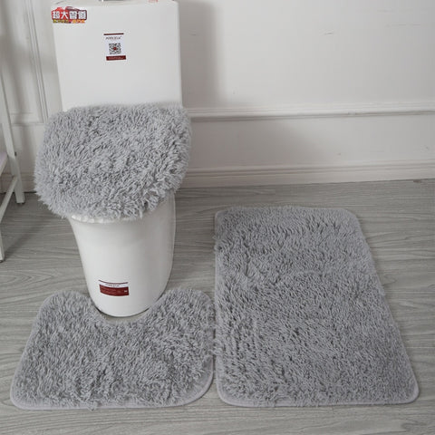 Set of 3 Bathroom Bath Mat Set Bathroom Rug Shower Carpets Set Toilet Soft Non Slip 2PCS Bath Mat  Toilet Lid Cover Floor Mats