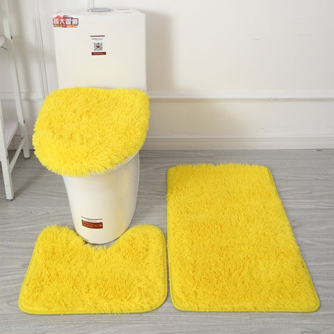 Set of 3 Bathroom Bath Mat Set Bathroom Rug Shower Carpets Set Toilet Soft Non Slip 2PCS Bath Mat  Toilet Lid Cover Floor Mats