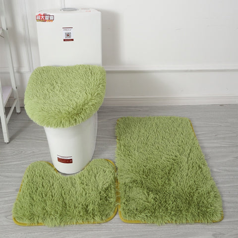 Set of 3 Bathroom Bath Mat Set Bathroom Rug Shower Carpets Set Toilet Soft Non Slip 2PCS Bath Mat  Toilet Lid Cover Floor Mats