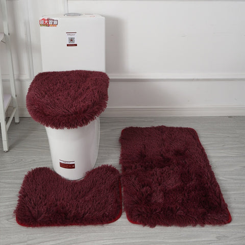 Set of 3 Bathroom Bath Mat Set Bathroom Rug Shower Carpets Set Toilet Soft Non Slip 2PCS Bath Mat  Toilet Lid Cover Floor Mats