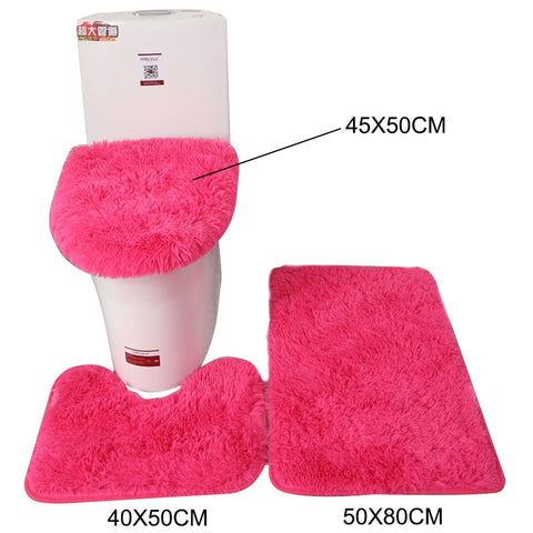 Set of 3 Bathroom Bath Mat Set Bathroom Rug Shower Carpets Set Toilet Soft Non Slip 2PCS Bath Mat  Toilet Lid Cover Floor Mats