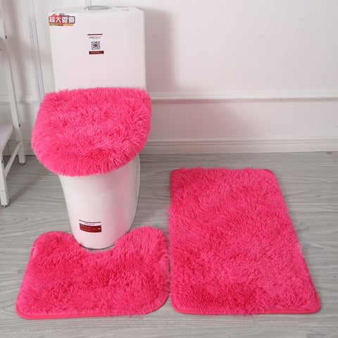 Set of 3 Bathroom Bath Mat Set Bathroom Rug Shower Carpets Set Toilet Soft Non Slip 2PCS Bath Mat  Toilet Lid Cover Floor Mats