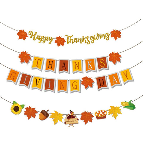Thanksgiving Door Hanging Thanksgiving Letter Banner Turkey Cake Insert Topper Thanksgiving Maple Leaf Garland Party Decoration