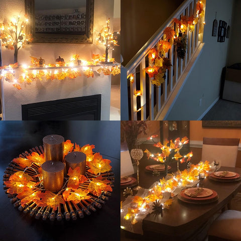 Thanksgiving Maple Leaves Artificial Fall Maple Leaves String Lights Garland Halloween Autumn Leaves Decoration Wedding Decor