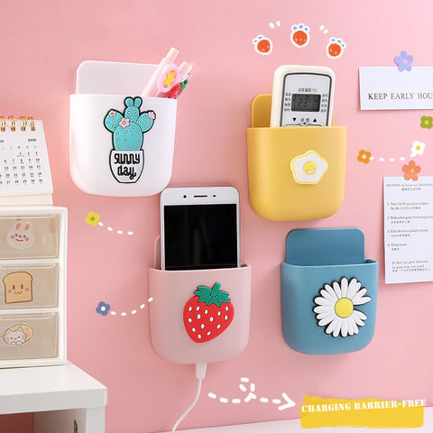 Wall-mounted Mobile Phone Charging Box Remote Storage Box Cartoon Bedside Phone Hanger Decoration Wall Holder for Stationery