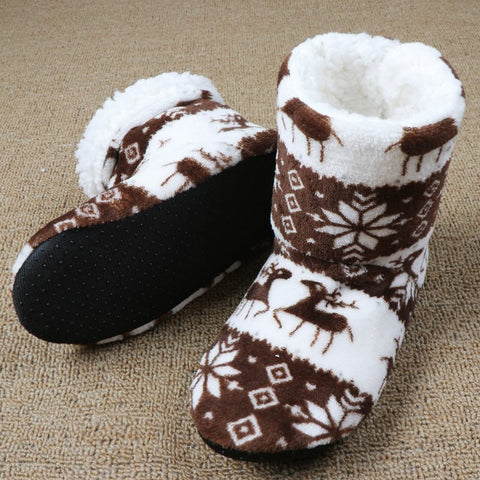 Winter Floor Shoes Woman Hoouse Slippers Christmas Elk Indoor Socks Shoes Warm Fur Contton Slipper Plush Insole Anti-Skid Sole