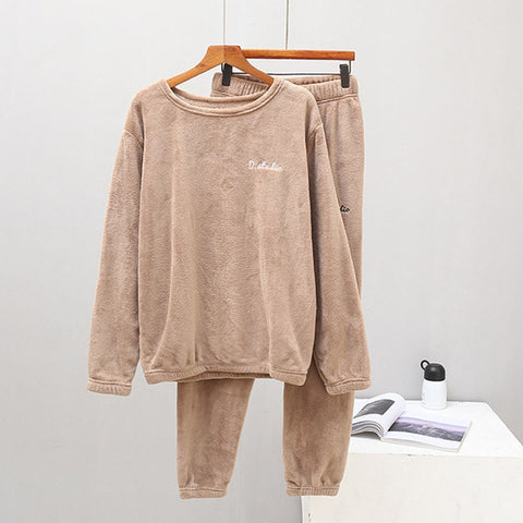 Women Winter Flannel Pajama Set Fleece Pajamas Sleepwear Homewear Thick Warm Velvet Female Suit Fall Sweatshirt Ladies Pyjama