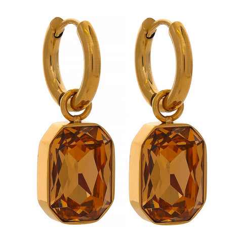 Stainless Steel Cubic Zirconia Drop Dangle Charms Trendy Earrings 18k-gold-plated Green Square Geometric Earring Jewelry