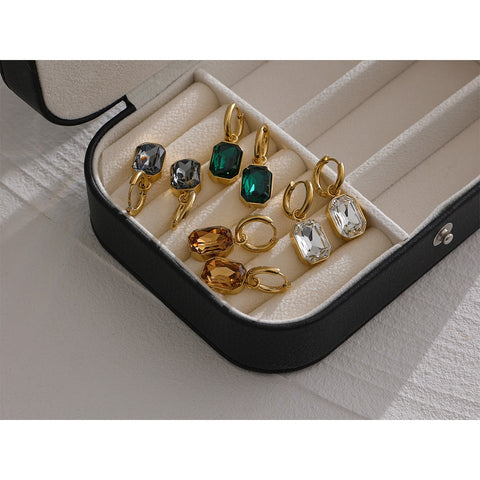Stainless Steel Cubic Zirconia Drop Dangle Charms Trendy Earrings 18k-gold-plated Green Square Geometric Earring Jewelry