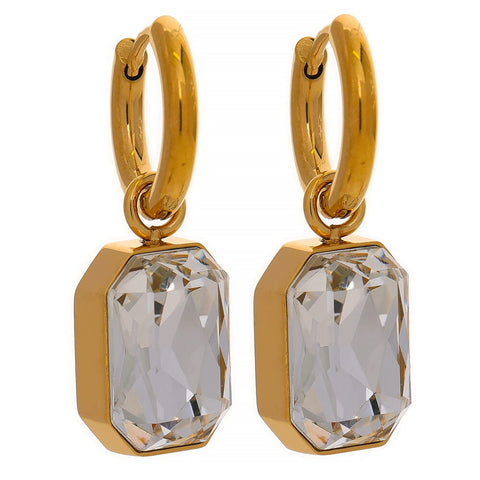 Stainless Steel Cubic Zirconia Drop Dangle Charms Trendy Earrings 18k-gold-plated Green Square Geometric Earring Jewelry