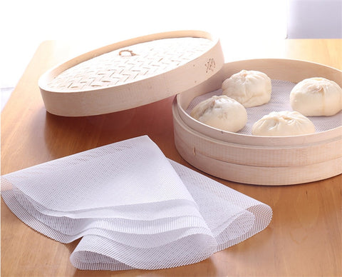 White Round Dumplings bamboo steamer Mat paper Silicone Non Stick Pads Buns Baking Pastry Dim Sum Mesh mat Cooking Accessories